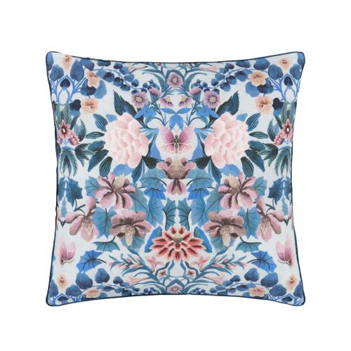 Taie d'oreiller imprimée en percale de coton, Ikebana Damask bleu Designers Guild Linge de maison