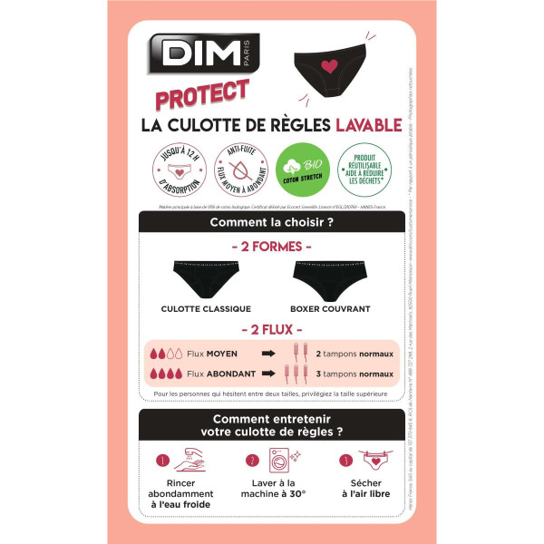 Bio DIM Protect flux moyen Noir - Protect Dim en coton bio Culotte Menstruelle