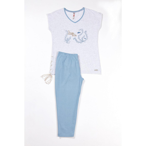 Dodo Homewear - Pyjama deux pièces, pantalon bleu - Lingerie de nuit