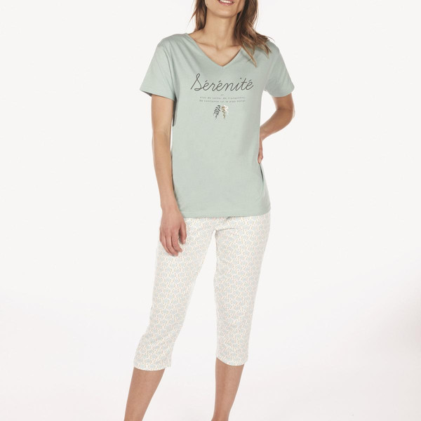 Pyjama pour femme en coton turquoise/ecru Dodo Homewear Mode femme