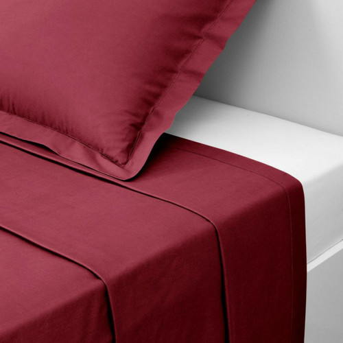 3S. x Tertio (Nos Unis) - Drap plat percale de coton TERTIO® - bordeaux - Linge de lit rouge