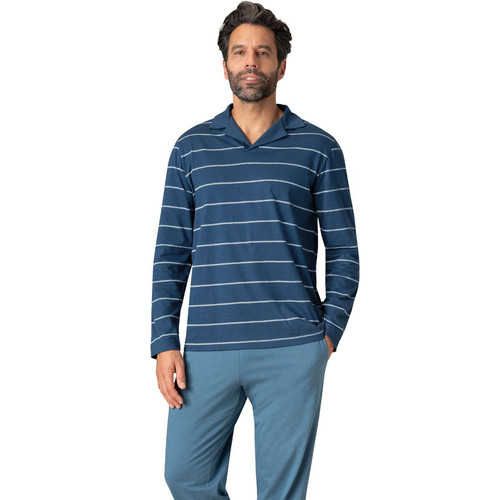 Eminence - Ensemble pyjama col T pour homme en Coton Bio bleu - Sous-vêtement homme & pyjama