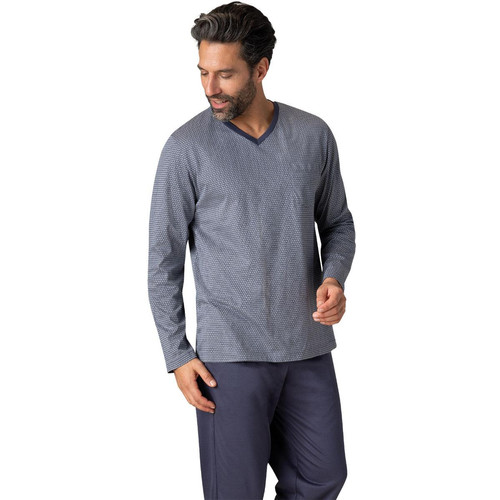 Eminence - Pyjama long col V gris pour homme en coton Mercerisé  - Sous-vêtement homme & pyjama