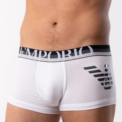 Emporio Armani Underwear - BOXER EAGLE CEINTURE ELASTIQUEE ET CONTRASTEE Blanc - Emporio Armani Underwear - La mode homme haut de gamme