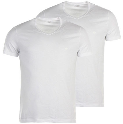 Emporio Armani Underwear - PACK DE 2 T-SHIRTS COL V - Pur Coton Blanc - Sélection Mode Fête des Pères La Mode Homme