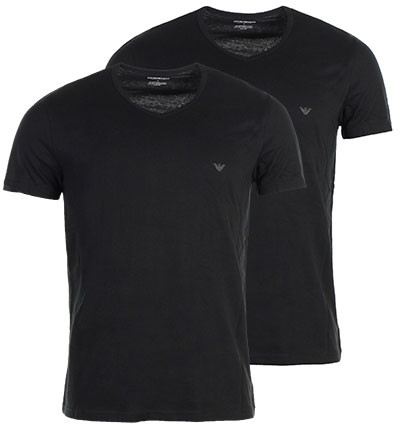 Emporio Armani Underwear - PACK DE 2 T-SHIRTS COL V - Pur Coton Noir - T-shirt / Polo homme
