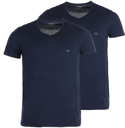 Emporio Armani Underwear - PACK DE 2 T-SHIRTS COL V - Pur Coton Bleu Marine - Emporio Armani Underwear - La mode homme haut de gamme