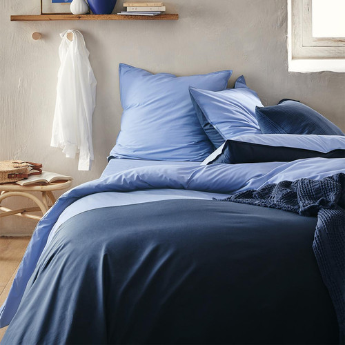 Essix - Housse de couette bicolore en percale coton, Rendez-Vous Bleu Olympe / Bleu nuit - Essix linge de maison