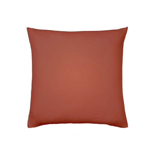 Essix - Taie d'oreiller unie Gaze de coton-Terracotta TENDRESSE - Linge de lit rouge