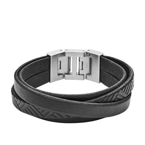 Fossil Bijoux - Bracelet pour homme JF04343040 en cuir noir - Fossil Bijoux pour homme