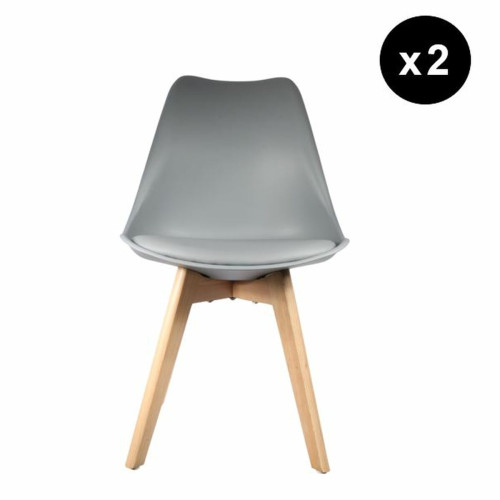 3S. x Home - Lot de 2 chaises scandinaves coque rembourée - Gris - La Salle A Manger Design