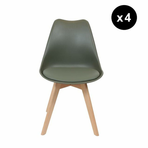 3S. x Home - Lot de 4 chaises scandinaves coque rembourée - kaki - La Salle A Manger Design