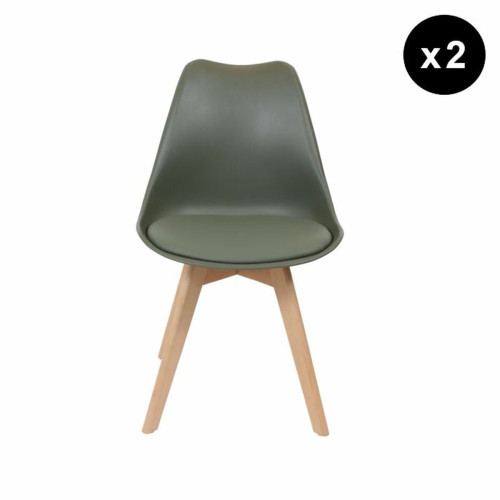 3S. x Home - Lot de 2 chaises scandinaves coque rembourée - kaki - La Salle A Manger Design