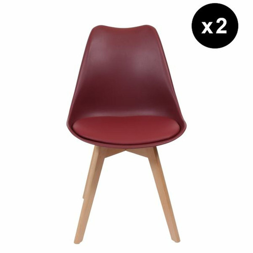 3S. x Home - Lot de 2 chaises scandinaves coque rembourée - bordeaux - Chaise Design
