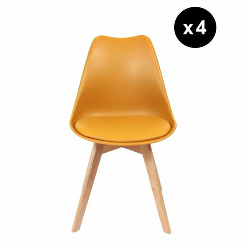 3S. x Home - Lot de 4 chaises scandinaves coque rembourée - jaune - Chaise Design