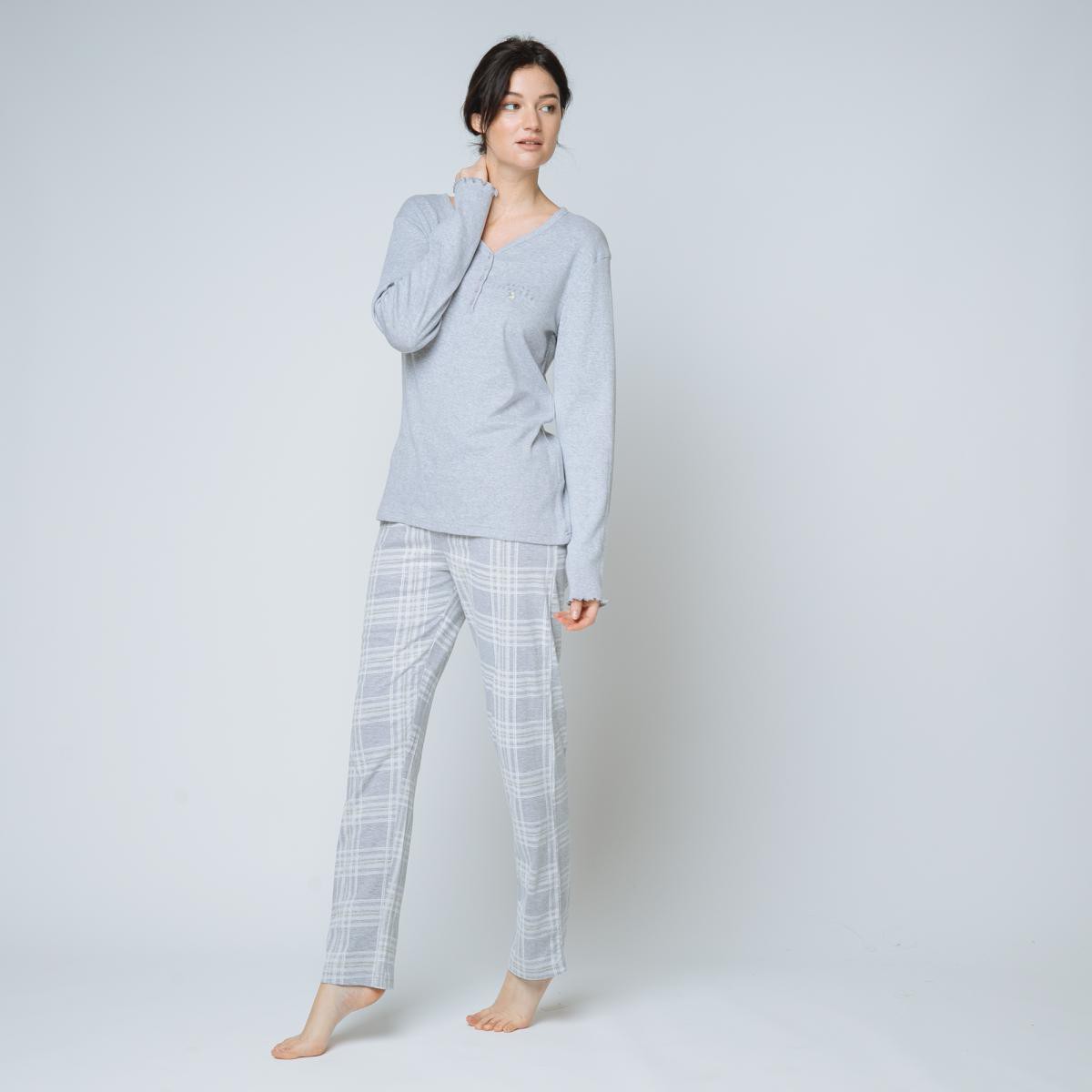 Ensemble de Pyjama Femme Cotton Chemise Manches Longues boutonnée et Pantalon
