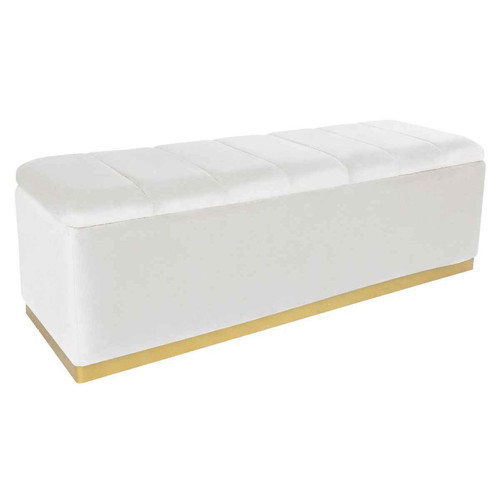 3S. x Home - Banc Coffre ALEXANDRIE Velours Blanc Pied Or - Chaise, tabouret, banc