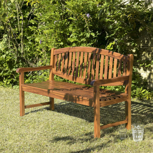 Macabane - Banc de jardin HANNA ovale en bois teck huilé - Macabane meubles & déco