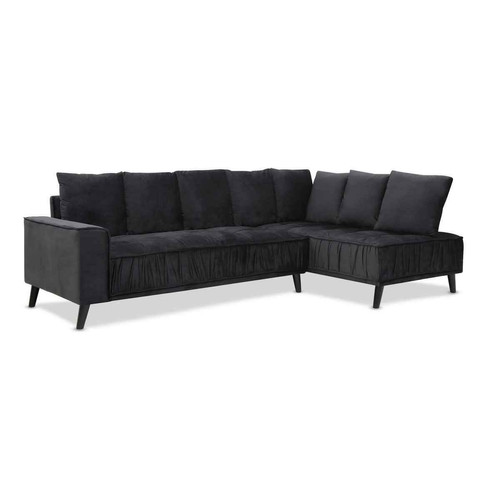 3S. x Home - Canapé d'angle EUGENE Velours Noir - Mobilier Deco