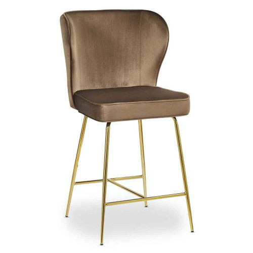 3S. x Home - Chaise de bar ELSA Gold Velours Camel - Tabouret De Bar Design