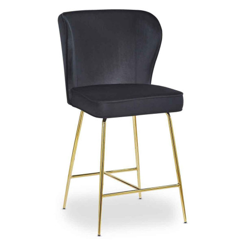 3S. x Home - Chaise de bar ELSA Gold Velours Noir - Tabouret De Bar Design