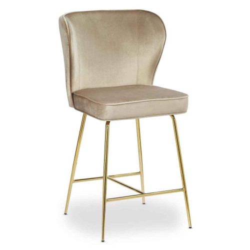 3S. x Home - Chaise de bar ELSA Gold Velours Taupe - Chaise, tabouret, banc