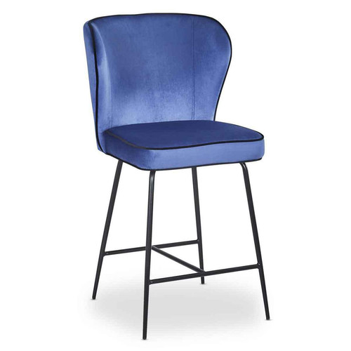 3S. x Home - Chaise de bar ELSA Velours Bleu - Chaise, tabouret, banc