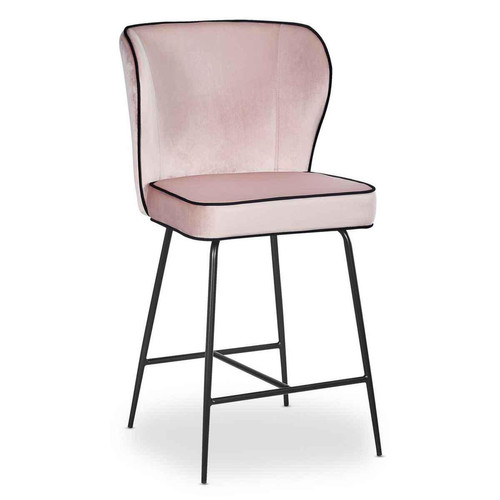 3S. x Home - Chaise de bar ELSA Velours Rose - Tabouret De Bar Design