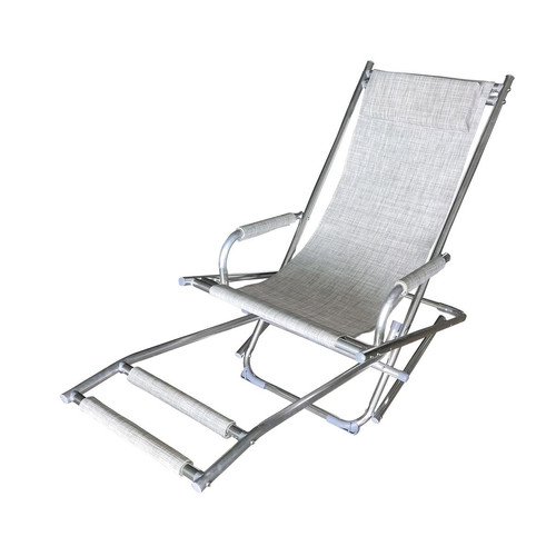 La Chaise Longue - Chaise Longue Gris Chiné Avec Repose Pieds Aluminium - Promo Meuble & Déco