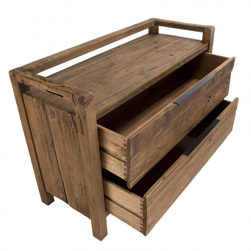 Commode ANDRIAN 2 Tiroirs Bois Pin Recyclé Commode