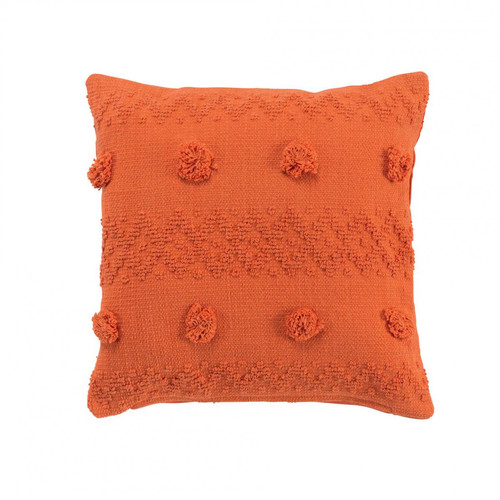 Douceur d'Intérieur - Coussin Déhoussable Pompons 40 x 40 Cm Coton ALENIA Orange - Promos Déco textile