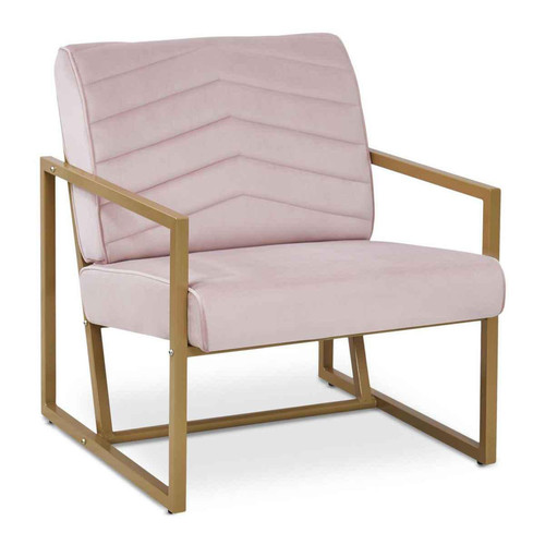 3S. x Home - Fauteuil VIDOR Velours Rose Pieds Or - Mobilier Deco