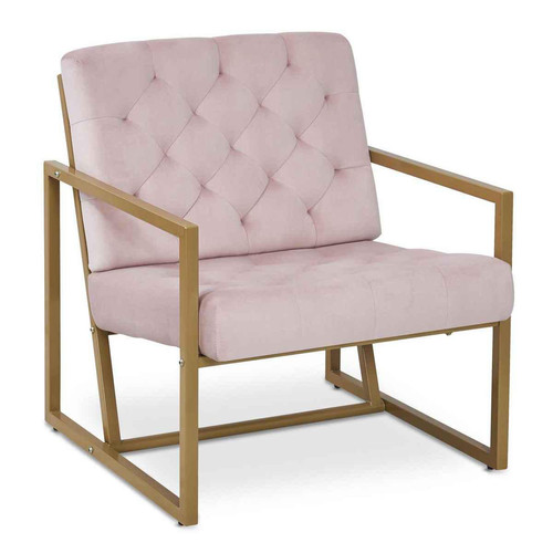 3S. x Home - Fauteuil WACO Velours Rose Pieds Or - Mobilier Deco