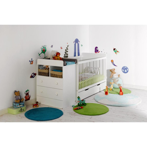 3S. x Home - Lit Combiné Bébé Enfant Blanc avec Tiroir MALTE - Sommiers Et Lits Design