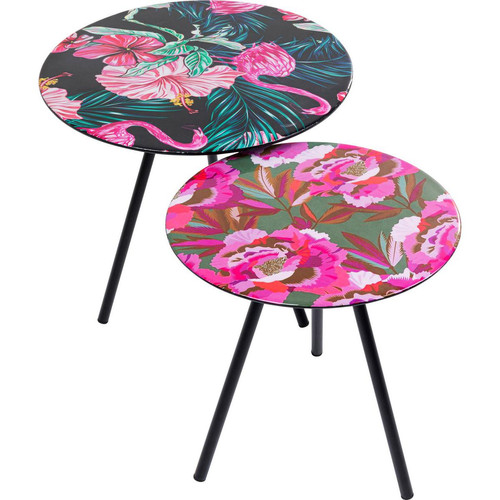 Kare Design - Lot De 2 Tables d'Appoint Flamingo Flower - Promo Table Basse Design