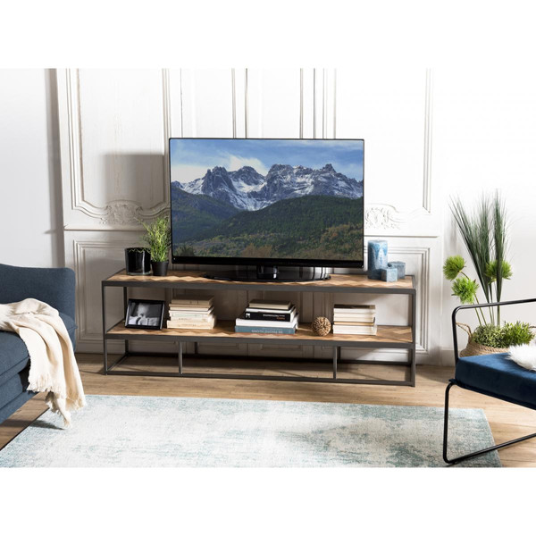 Meuble TV 2 niveaux en bois et métal CARLA Marron MACABANE Meuble & Déco