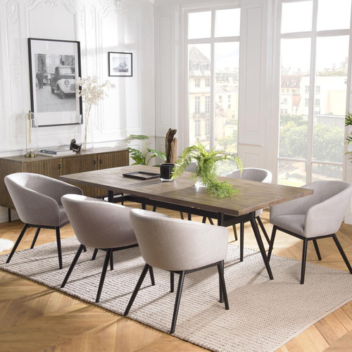 Macabane - Table à Manger 200x100cm Acacia Pieds Métal GINO - Table Salle A Manger Design