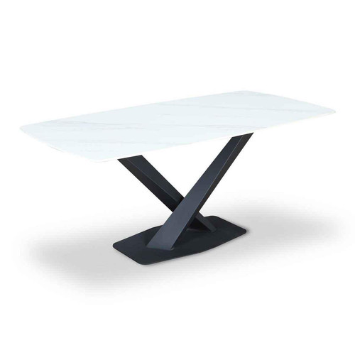 3S. x Home - Table AXENA en Verre Effet Marbre blanc - Table