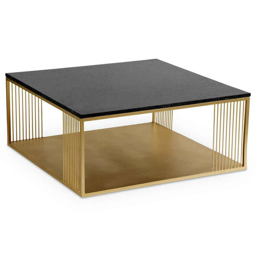 3S. x Home - Table Basse Carrée BUILDING Marbre Noir Et Métal Or - Mobilier Deco