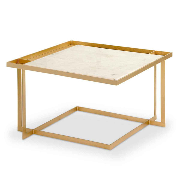 Table Basse Carrée TOCADE Marbre Et Métal Or Blanc 3S. x Home Meuble & Déco