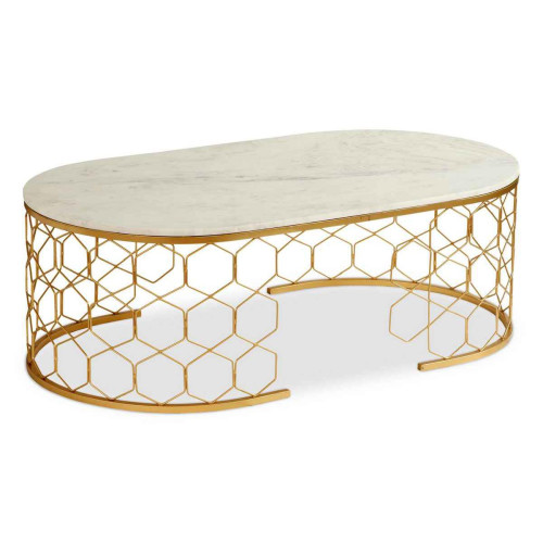 3S. x Home - Table Basse Design MAYANO Marbre Et Métal Or - Table basse