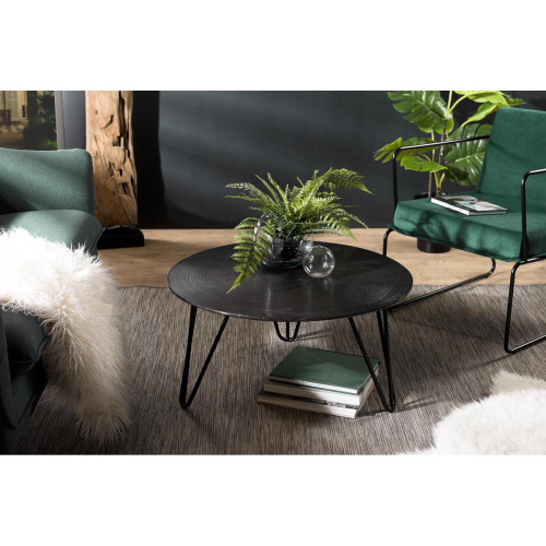 Macabane - Table Basse Ronde JONAS Aluminium Noir Pieds Épingles Métal 75 X 75 Cm - Sélection meuble & déco Industriel