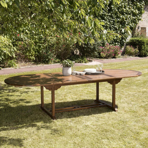 Table de jardin HANNA 10/12 personnes - ovale double extension 200/300 x 120 cm en bois teck huilé Beige MACABANE Meuble & Déco