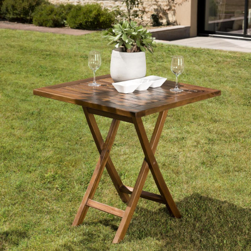 Macabane - Table de jardin HANNA 2 personnes - carrée pliante 70 x 70 cm en bois teck huilé - Soldes Mobilier Déco