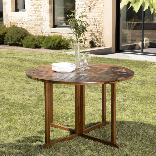 Macabane - Table de jardin HANNA 4/5 personnes - Table ronde à rabats "papillon" en bois teck huilé - Macabane meubles & déco