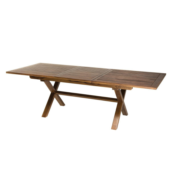 Table de jardin HANNA 8/10 personnes - rectangulaire pieds croisés extensible 180/240x100cm en bois teck huilé MACABANE