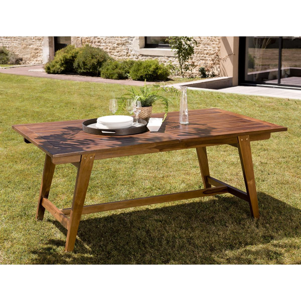 Table de jardin HANNA 8/10 personnes - rectangulaire scandi extensible 180/240x100cm en bois teck huilé Beige MACABANE Meuble & Déco