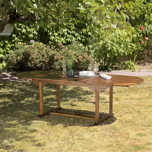Table de jardin HANNA 8/10 personnes - Table ovale extensible 180/240 x 100 cm en bois teck huilé Beige MACABANE Meuble & Déco