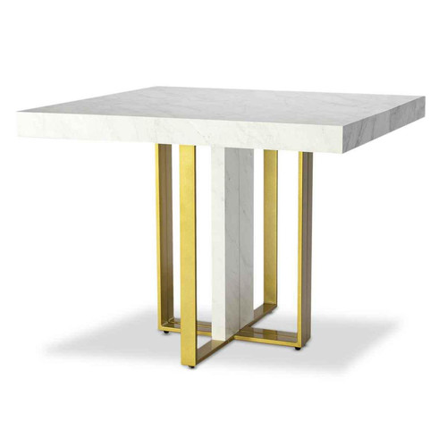 3S. x Home - Table Extensible TERESA Gold Effet Marbre Pieds Or - Table