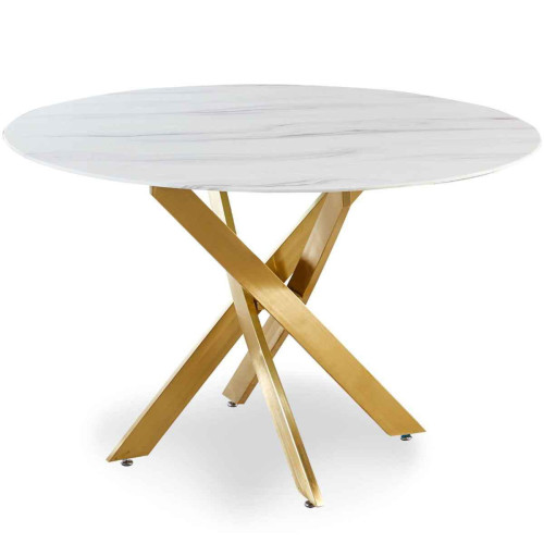 3S. x Home - Table Ronde En Verre Effet Marbre COMIX Pieds Or - Table Design